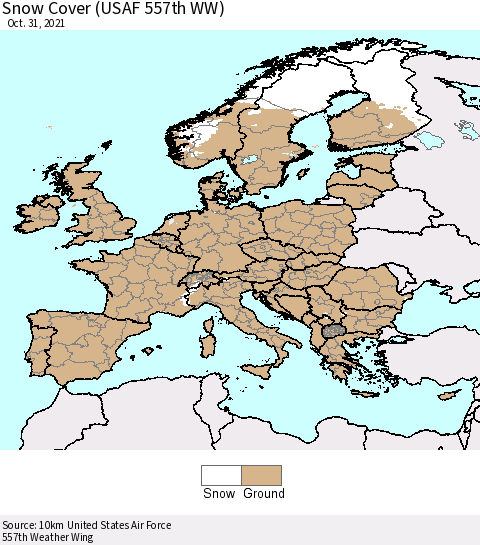 Europe Snow Cover (USAF 557th WW) Thematic Map For 10/25/2021 - 10/31/2021