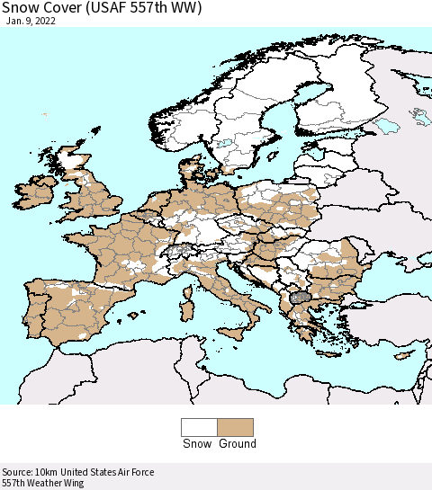 Europe Snow Cover (USAF 557th WW) Thematic Map For 1/3/2022 - 1/9/2022