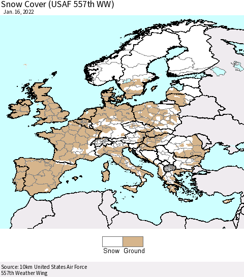 Europe Snow Cover (USAF 557th WW) Thematic Map For 1/10/2022 - 1/16/2022