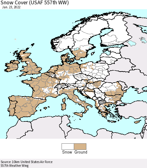Europe Snow Cover (USAF 557th WW) Thematic Map For 1/17/2022 - 1/23/2022