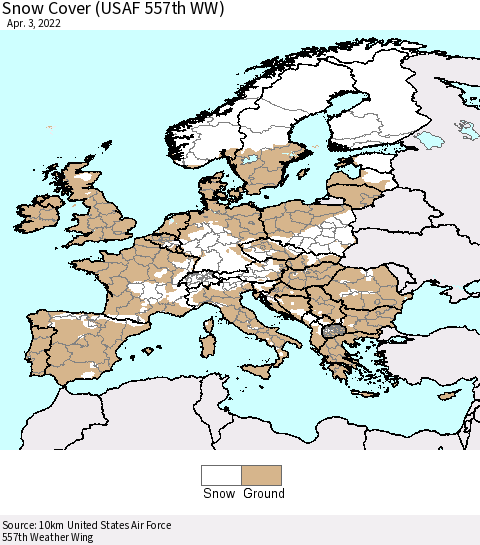 Europe Snow Cover (USAF 557th WW) Thematic Map For 3/28/2022 - 4/3/2022