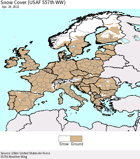 Europe Snow Cover (USAF 557th WW) Thematic Map For 4/18/2022 - 4/24/2022