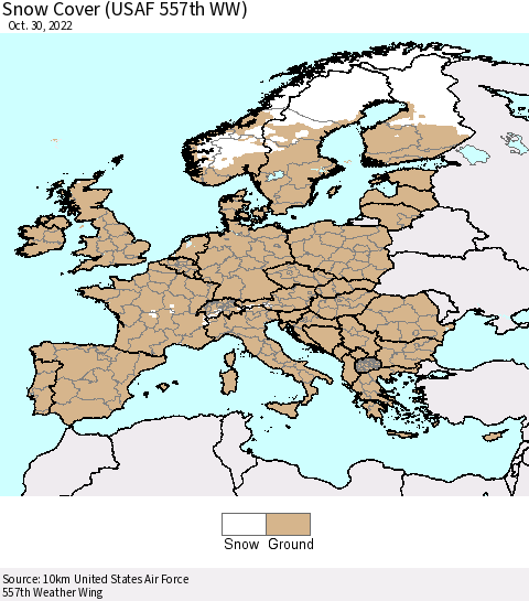 Europe Snow Cover (USAF 557th WW) Thematic Map For 10/24/2022 - 10/30/2022