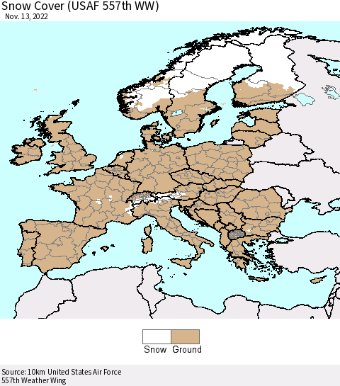 Europe Snow Cover (USAF 557th WW) Thematic Map For 11/7/2022 - 11/13/2022
