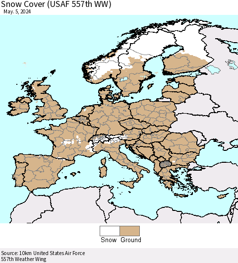 Europe Snow Cover (USAF 557th WW) Thematic Map For 4/29/2024 - 5/5/2024
