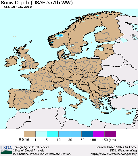 Europe Snow Depth (USAF 557th WW) Thematic Map For 9/10/2018 - 9/16/2018