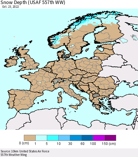 Europe Snow Depth (USAF 557th WW) Thematic Map For 10/17/2022 - 10/23/2022