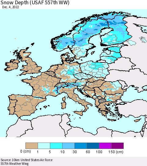 Europe Snow Depth (USAF 557th WW) Thematic Map For 11/28/2022 - 12/4/2022