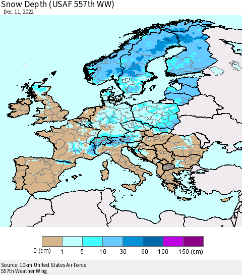 Europe Snow Depth (USAF 557th WW) Thematic Map For 12/5/2022 - 12/11/2022