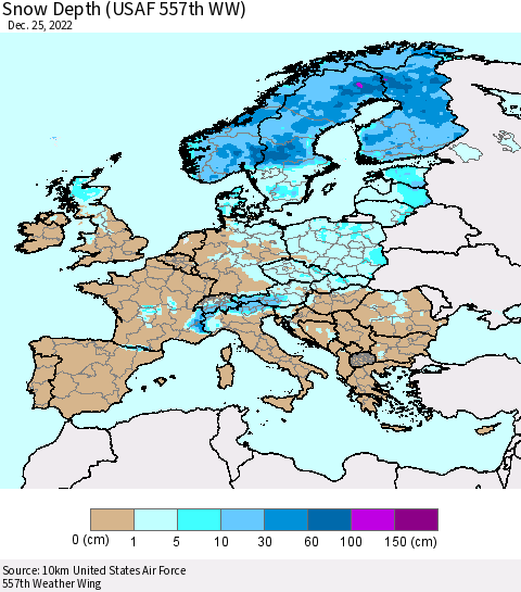 Europe Snow Depth (USAF 557th WW) Thematic Map For 12/19/2022 - 12/25/2022