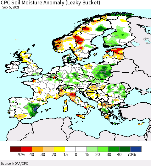 Europe CPC Soil Moisture Anomaly (Leaky Bucket) Thematic Map For 9/1/2021 - 9/5/2021