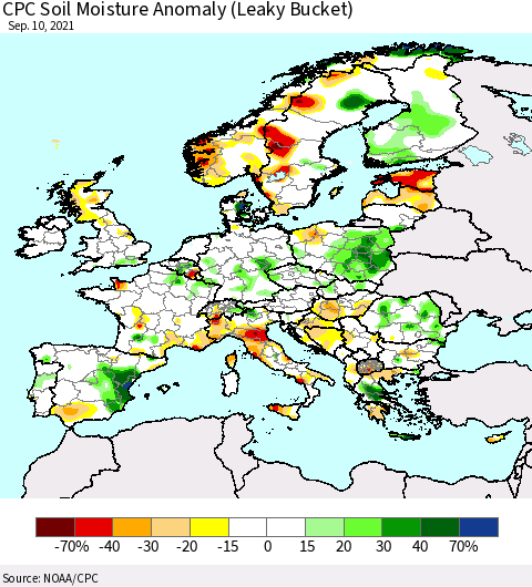 Europe CPC Soil Moisture Anomaly (Leaky Bucket) Thematic Map For 9/6/2021 - 9/10/2021