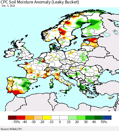 Europe CPC Soil Moisture Anomaly (Leaky Bucket) Thematic Map For 12/1/2021 - 12/5/2021