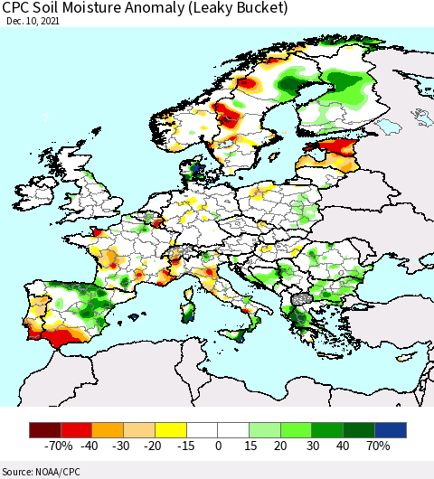 Europe CPC Soil Moisture Anomaly (Leaky Bucket) Thematic Map For 12/6/2021 - 12/10/2021