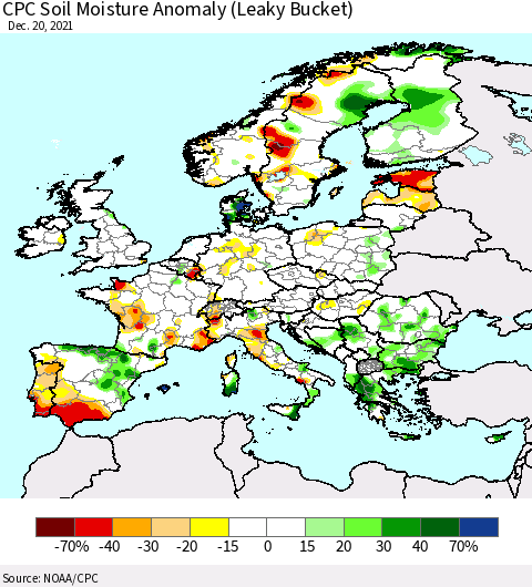 Europe CPC Soil Moisture Anomaly (Leaky Bucket) Thematic Map For 12/16/2021 - 12/20/2021