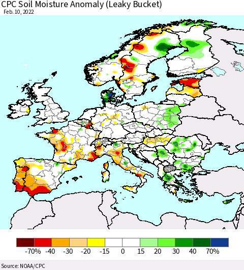 Europe CPC Soil Moisture Anomaly (Leaky Bucket) Thematic Map For 2/6/2022 - 2/10/2022