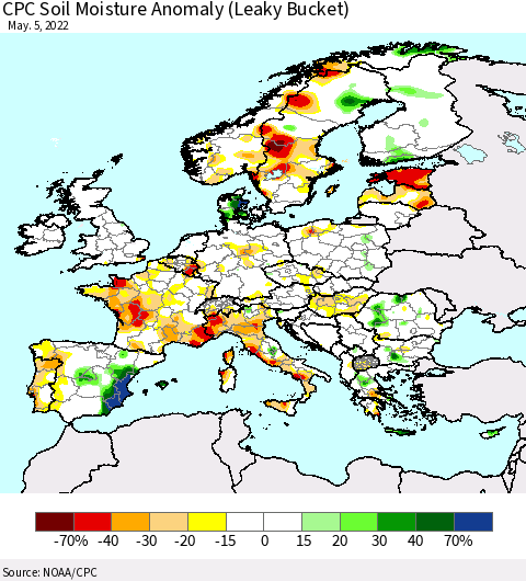 Europe CPC Soil Moisture Anomaly (Leaky Bucket) Thematic Map For 5/1/2022 - 5/5/2022