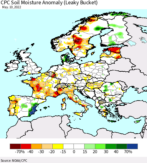 Europe CPC Soil Moisture Anomaly (Leaky Bucket) Thematic Map For 5/6/2022 - 5/10/2022