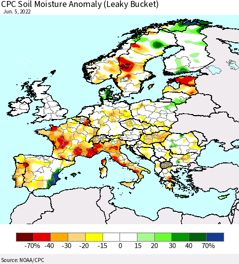 Europe CPC Soil Moisture Anomaly (Leaky Bucket) Thematic Map For 6/1/2022 - 6/5/2022