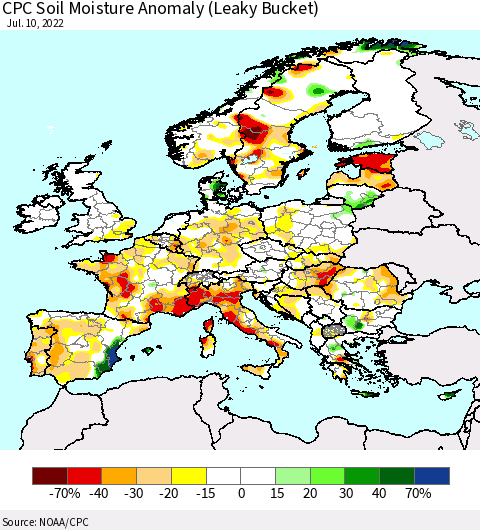 Europe CPC Soil Moisture Anomaly (Leaky Bucket) Thematic Map For 7/6/2022 - 7/10/2022