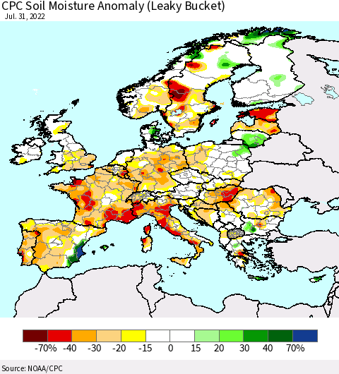 Europe CPC Soil Moisture Anomaly (Leaky Bucket) Thematic Map For 7/26/2022 - 7/31/2022