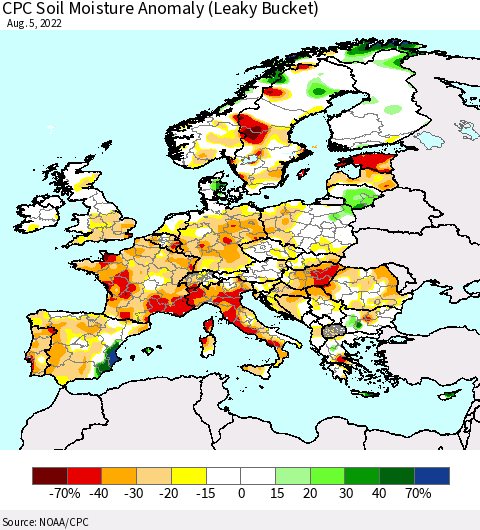 Europe CPC Soil Moisture Anomaly (Leaky Bucket) Thematic Map For 8/1/2022 - 8/5/2022