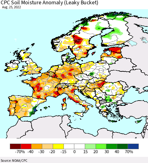 Europe CPC Soil Moisture Anomaly (Leaky Bucket) Thematic Map For 8/21/2022 - 8/25/2022