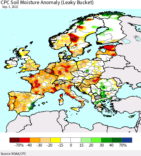 Europe CPC Soil Moisture Anomaly (Leaky Bucket) Thematic Map For 9/1/2022 - 9/5/2022