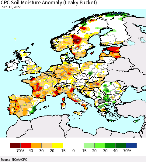 Europe CPC Soil Moisture Anomaly (Leaky Bucket) Thematic Map For 9/6/2022 - 9/10/2022