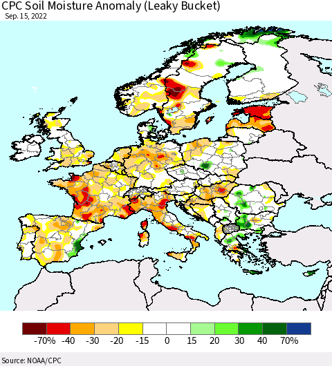 Europe CPC Soil Moisture Anomaly (Leaky Bucket) Thematic Map For 9/11/2022 - 9/15/2022