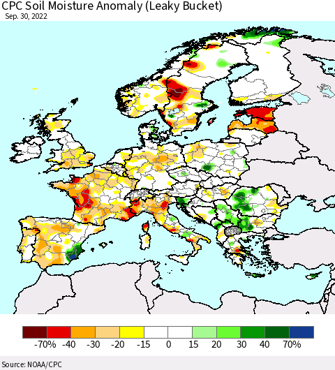 Europe CPC Soil Moisture Anomaly (Leaky Bucket) Thematic Map For 9/26/2022 - 9/30/2022