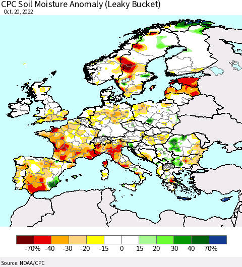 Europe CPC Soil Moisture Anomaly (Leaky Bucket) Thematic Map For 10/16/2022 - 10/20/2022