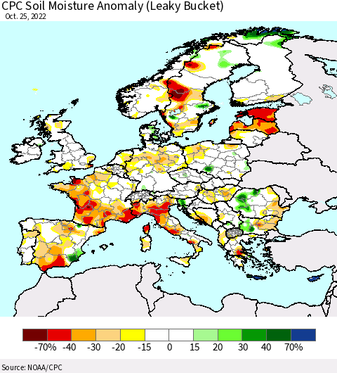 Europe CPC Soil Moisture Anomaly (Leaky Bucket) Thematic Map For 10/21/2022 - 10/25/2022