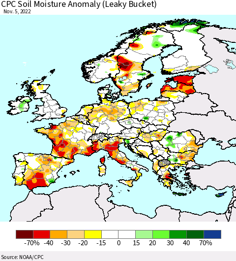 Europe CPC Soil Moisture Anomaly (Leaky Bucket) Thematic Map For 11/1/2022 - 11/5/2022