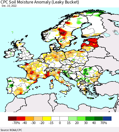 Europe CPC Soil Moisture Anomaly (Leaky Bucket) Thematic Map For 12/6/2022 - 12/10/2022