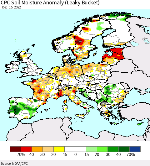 Europe CPC Soil Moisture Anomaly (Leaky Bucket) Thematic Map For 12/11/2022 - 12/15/2022