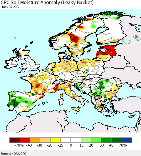 Europe CPC Soil Moisture Anomaly (Leaky Bucket) Thematic Map For 12/21/2022 - 12/25/2022