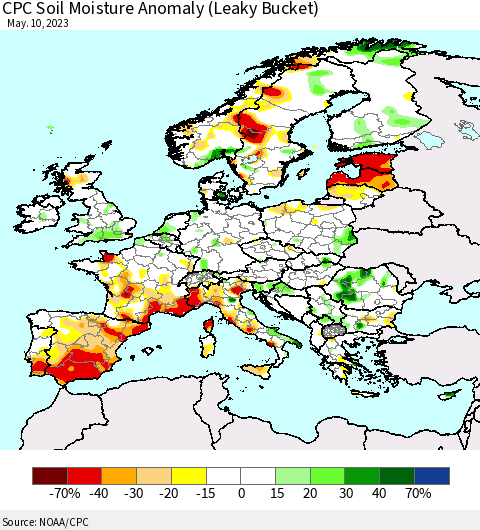 Europe CPC Soil Moisture Anomaly (Leaky Bucket) Thematic Map For 5/6/2023 - 5/10/2023