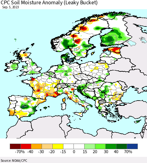 Europe CPC Soil Moisture Anomaly (Leaky Bucket) Thematic Map For 9/1/2023 - 9/5/2023