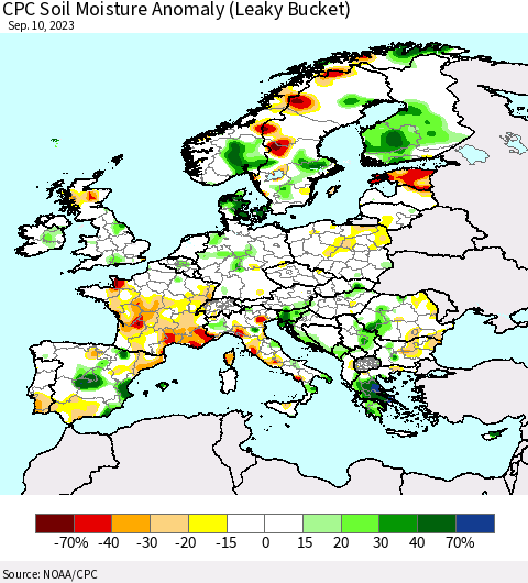 Europe CPC Soil Moisture Anomaly (Leaky Bucket) Thematic Map For 9/6/2023 - 9/10/2023