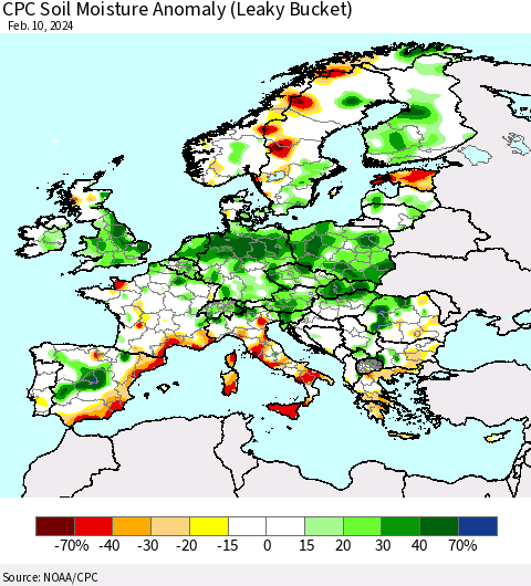 Europe CPC Soil Moisture Anomaly (Leaky Bucket) Thematic Map For 2/6/2024 - 2/10/2024