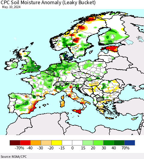 Europe CPC Soil Moisture Anomaly (Leaky Bucket) Thematic Map For 5/6/2024 - 5/10/2024