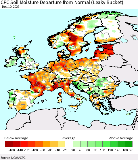 Europe CPC Soil Moisture Departure from Normal (Leaky Bucket) Thematic Map For 12/6/2022 - 12/10/2022