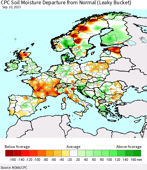 Europe CPC Soil Moisture Departure from Normal (Leaky Bucket) Thematic Map For 9/6/2023 - 9/10/2023
