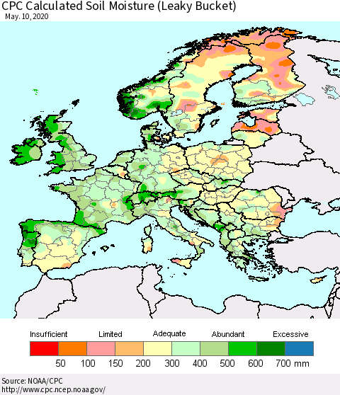Europe CPC Soil Moisture (Leaky Bucket) Thematic Map For 5/6/2020 - 5/10/2020