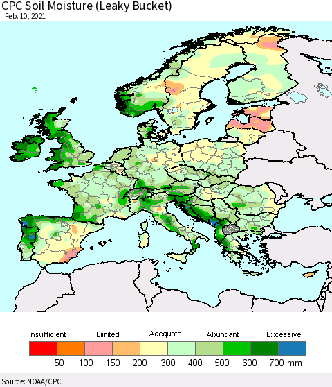 Europe CPC Soil Moisture (Leaky Bucket) Thematic Map For 2/6/2021 - 2/10/2021