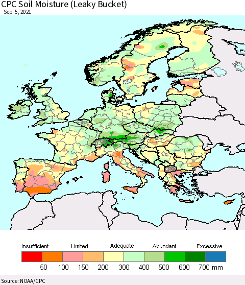 Europe CPC Soil Moisture (Leaky Bucket) Thematic Map For 9/1/2021 - 9/5/2021