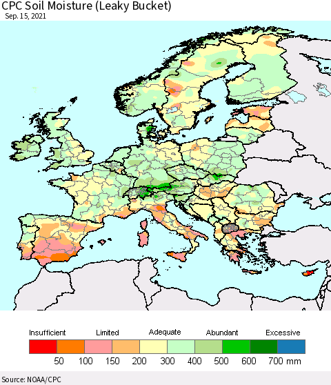 Europe CPC Soil Moisture (Leaky Bucket) Thematic Map For 9/11/2021 - 9/15/2021