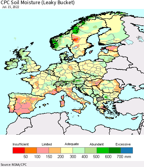 Europe CPC Soil Moisture (Leaky Bucket) Thematic Map For 7/11/2022 - 7/15/2022