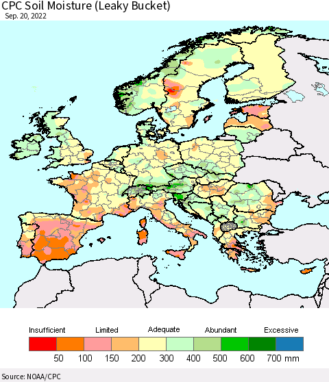 Europe CPC Soil Moisture (Leaky Bucket) Thematic Map For 9/16/2022 - 9/20/2022